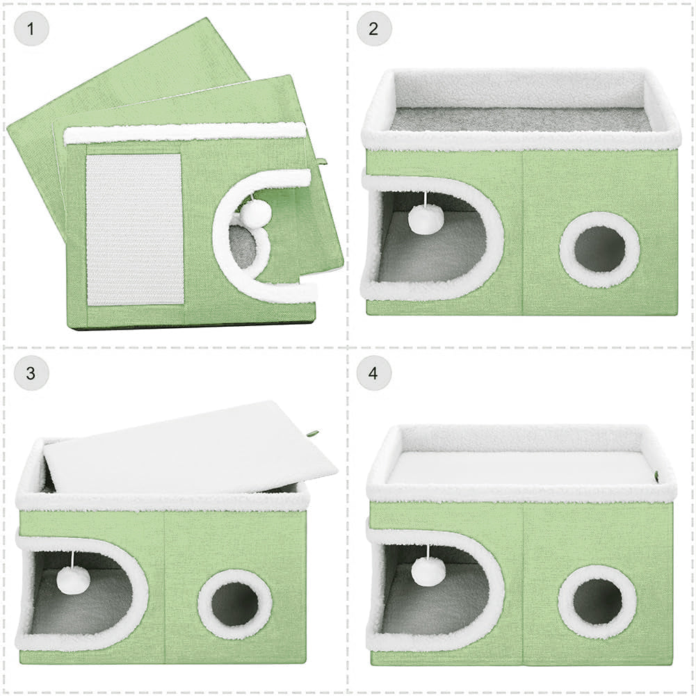 Cuccia Casa per Gatti Cubo Verde Tiragraffi Casetta Animali Domestici 58x42x33cm