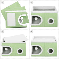 Cuccia Casa per Gatti Cubo Verde Tiragraffi Casetta Animali Domestici 58x42x33cm