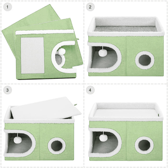 Cuccia Casa per Gatti Cubo Verde Tiragraffi Casetta Animali Domestici 58x42x33cm