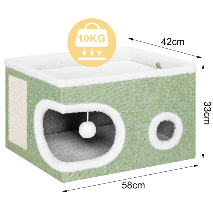 Cuccia Casa per Gatti Cubo Verde Tiragraffi Casetta Animali Domestici 58x42x33cm