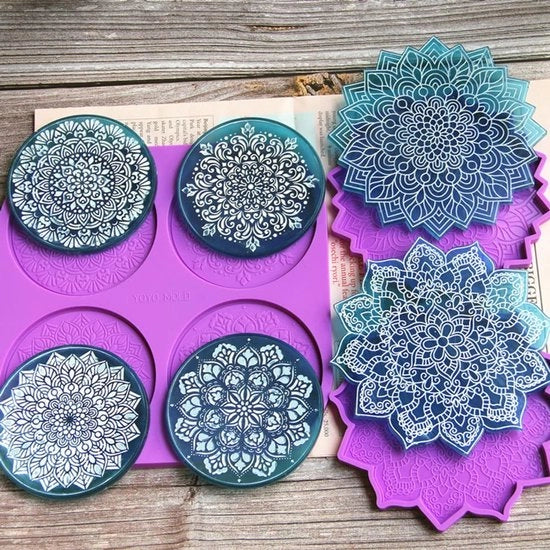 Sostegni per incastro di cera, stampi di silicone per resina epossidica, piatto di stampaggio di silicone, sostegni fiorali per resina di silicone, stampi rotondi per resina epossidica, stampi di silicone per resina epossidica, colore viola.