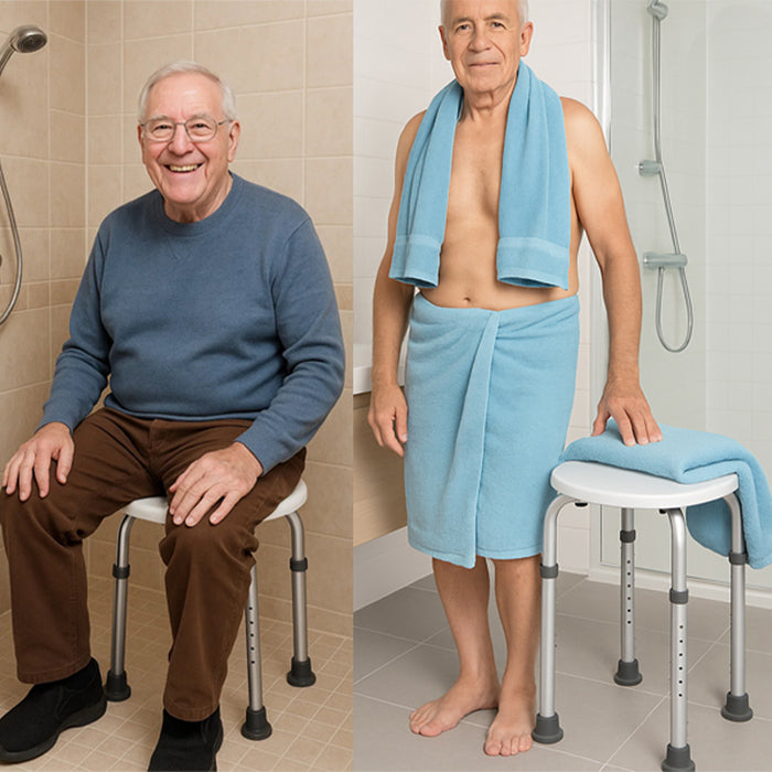 Sgabello Bagno Tondo in Alluminio Altezza Regolabile Sedile Doccia Sedia Vasca