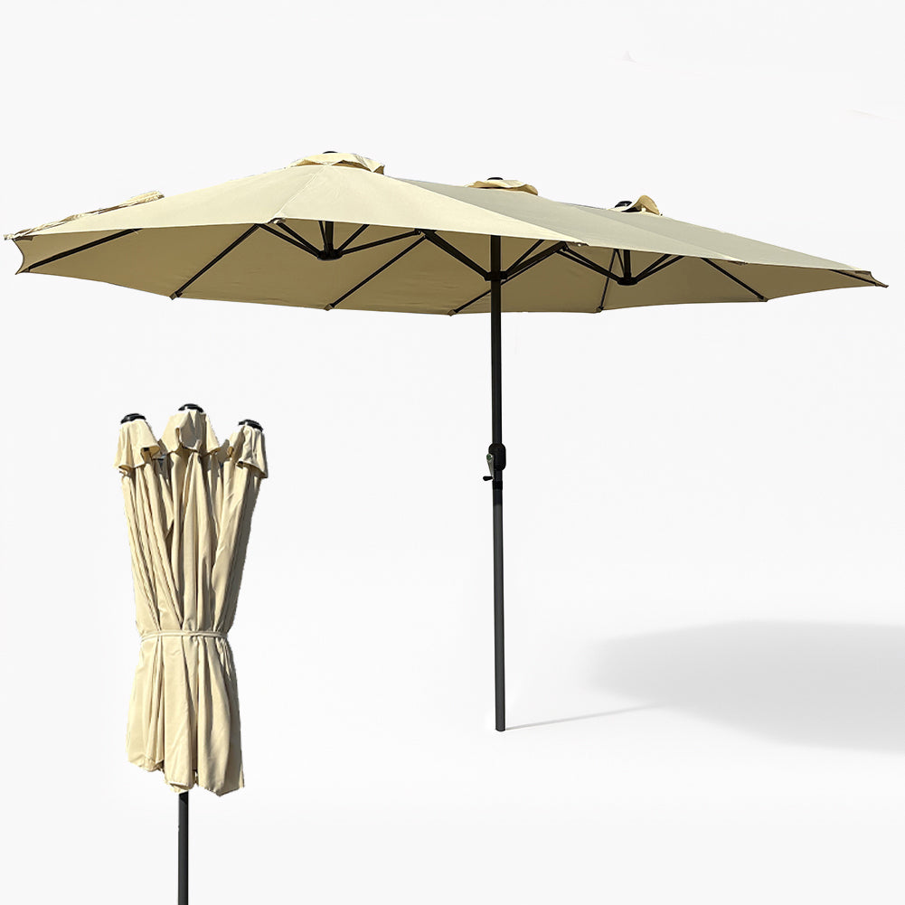 Ombrellone Doppio da Giardino 4.5x2.7 Metri Apertura Manovella e Copertura Beige