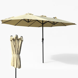 Ombrellone Doppio da Giardino 4.5x2.7 Metri Apertura Manovella e Copertura Beige