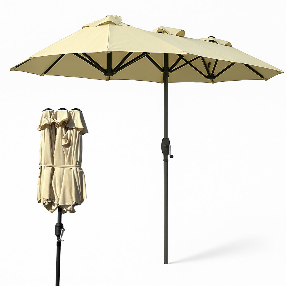 Ombrellone Doppio da Giardino 3x1.5 Metri Apertura a Manovella e Copertura Beige