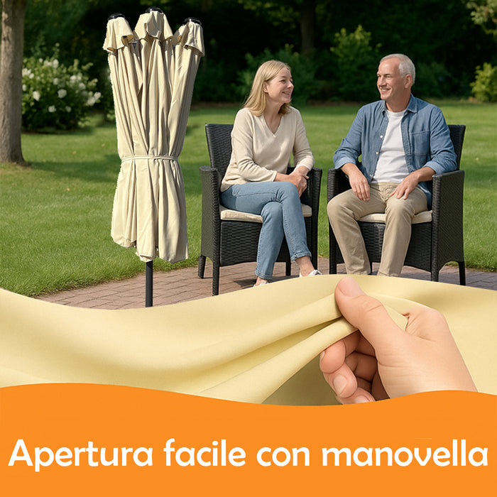 Ombrellone Doppio da Giardino 4.5x2.7 Metri Apertura Manovella e Copertura Beige