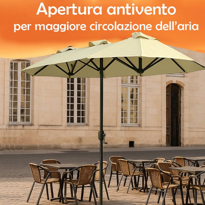 Ombrellone Doppio da Giardino 3x1.5 Metri Apertura a Manovella e Copertura Beige