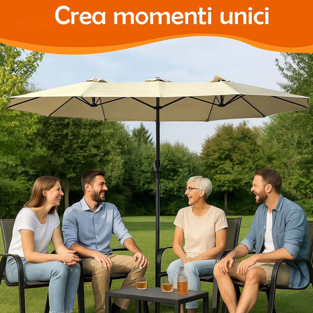 Ombrellone Doppio da Giardino 3x1.5 Metri Apertura a Manovella e Copertura Beige