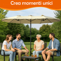 Ombrellone Doppio da Giardino 3x1.5 Metri Apertura a Manovella e Copertura Beige