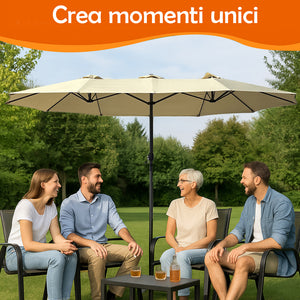 Ombrellone Doppio da Giardino 3x1.5 Metri Apertura a Manovella e Copertura Beige