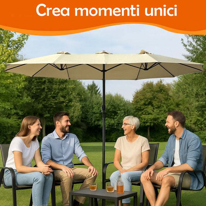 Ombrellone Doppio da Giardino 3x1.5 Metri Apertura a Manovella e Copertura Beige