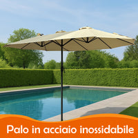 Ombrellone Doppio da Giardino 3x1.5 Metri Apertura a Manovella e Copertura Beige