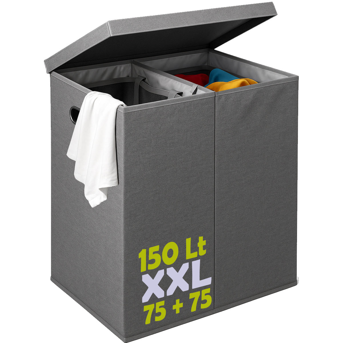 Cesto Portabiancheria Sporca con Doppio Scomparto Porta Biancheria Manico Metallo