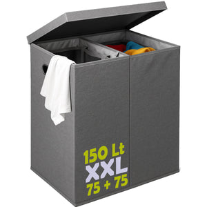 Cesto Portabiancheria Sporca con Doppio Scomparto Porta Biancheria Manico Metallo