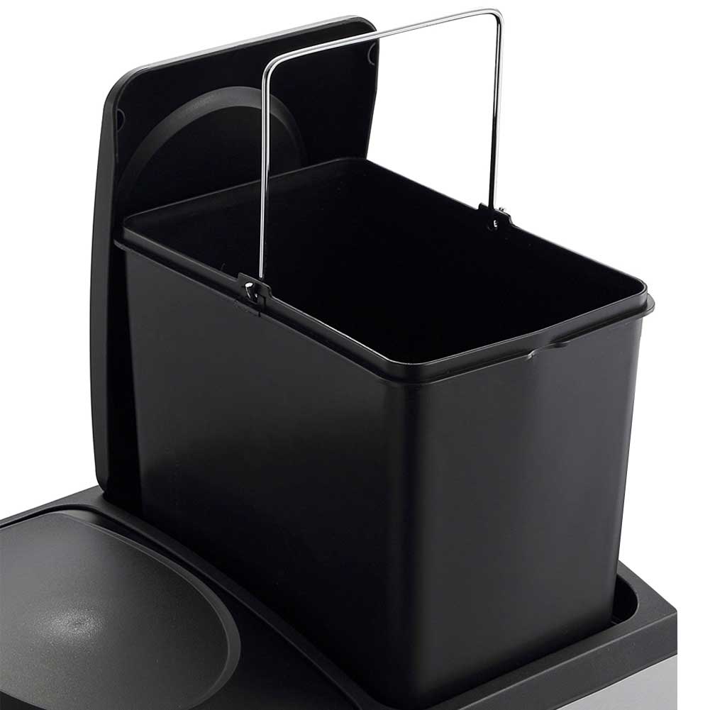 Pattumiera Raccolta Differenziata Acciaio 30LT 2 Scomparti con Pedale Silver Nero