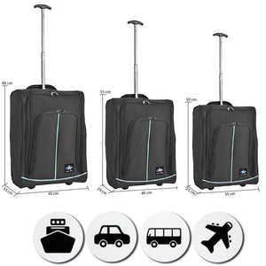 Set 3 Valigie Morbide Trolley da Viaggio Bagaglio a Mano con Ruote h50-55-60 cm