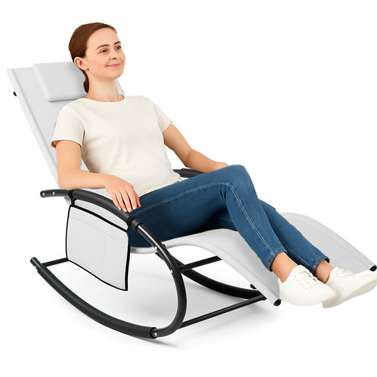 Sedia Sdraio a Dondolo Gravita Zero Lettino Prendisole Giardino Textilene Bianco