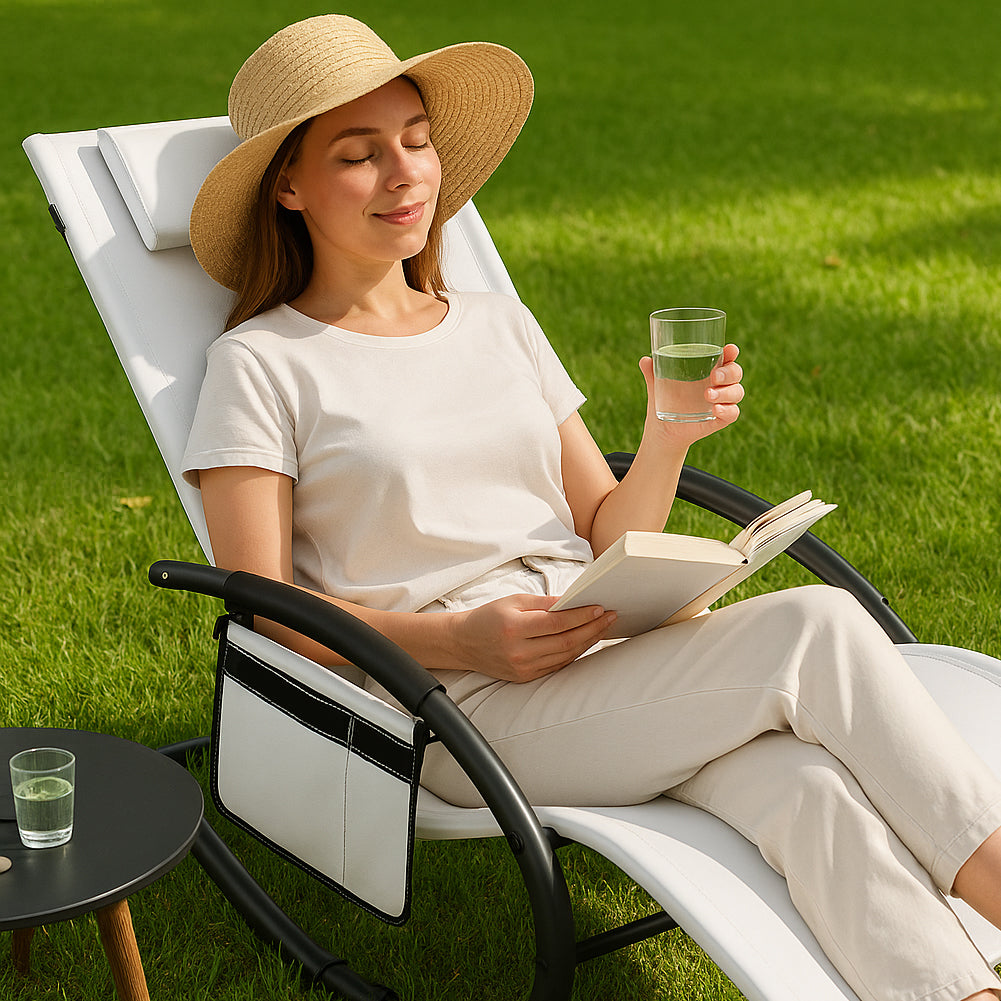 Sedia Sdraio a Dondolo Gravita Zero Lettino Prendisole Giardino Textilene Bianco