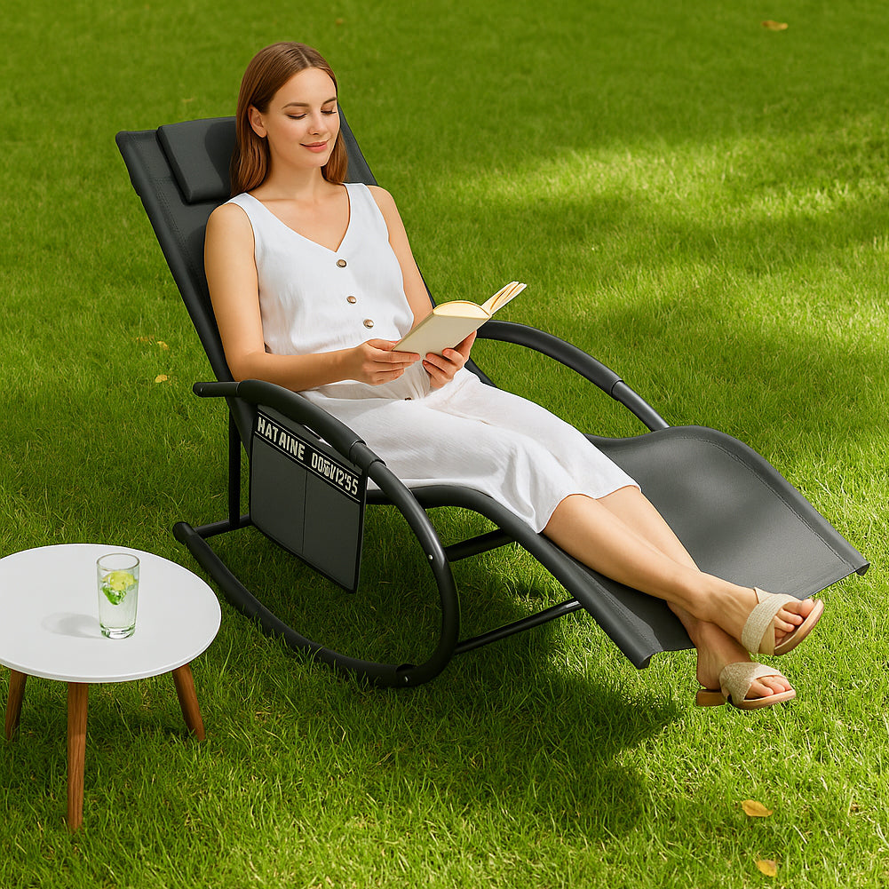 Sedia Sdraio a Dondolo Gravita Zero Lettino Prendisole Giardino Textilene Grigio