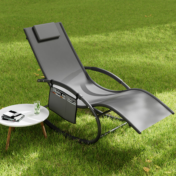 Sedia Sdraio a Dondolo Gravita Zero Lettino Prendisole Giardino Textilene Grigio
