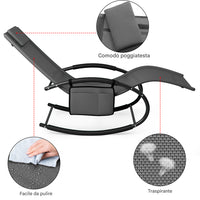 Sedia Sdraio a Dondolo Gravita Zero Lettino Prendisole Giardino Textilene Grigio