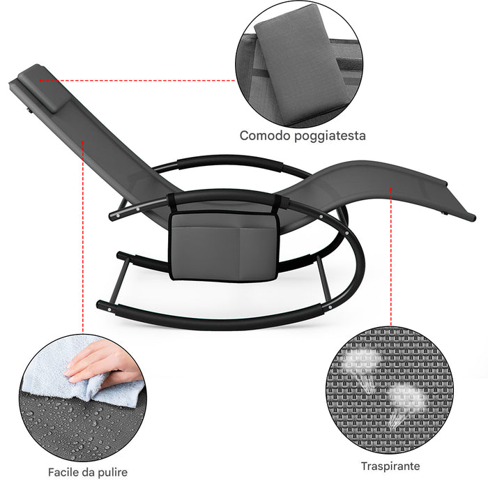 Sedia Sdraio a Dondolo Gravita Zero Lettino Prendisole Giardino Textilene Grigio