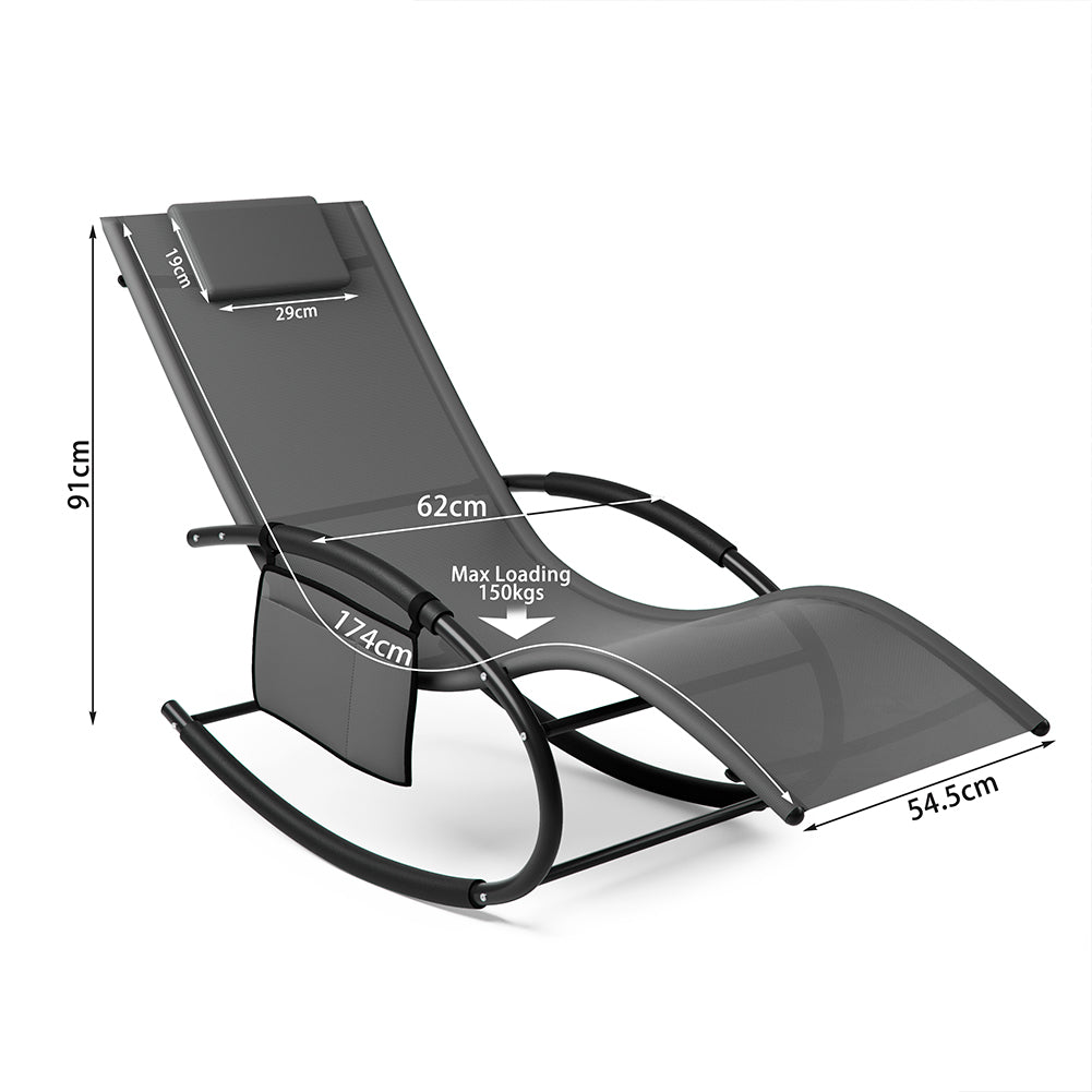 Sedia Sdraio a Dondolo Gravita Zero Lettino Prendisole Giardino Textilene Grigio