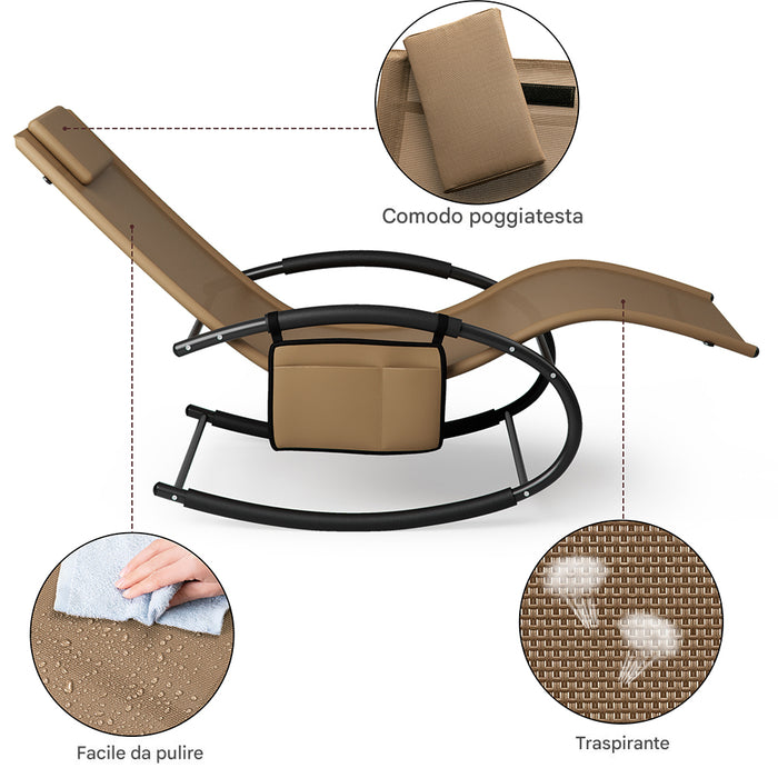 Sedia Sdraio a Dondolo Gravita Zero Lettino Prendisole Giardino Textilene Marrone