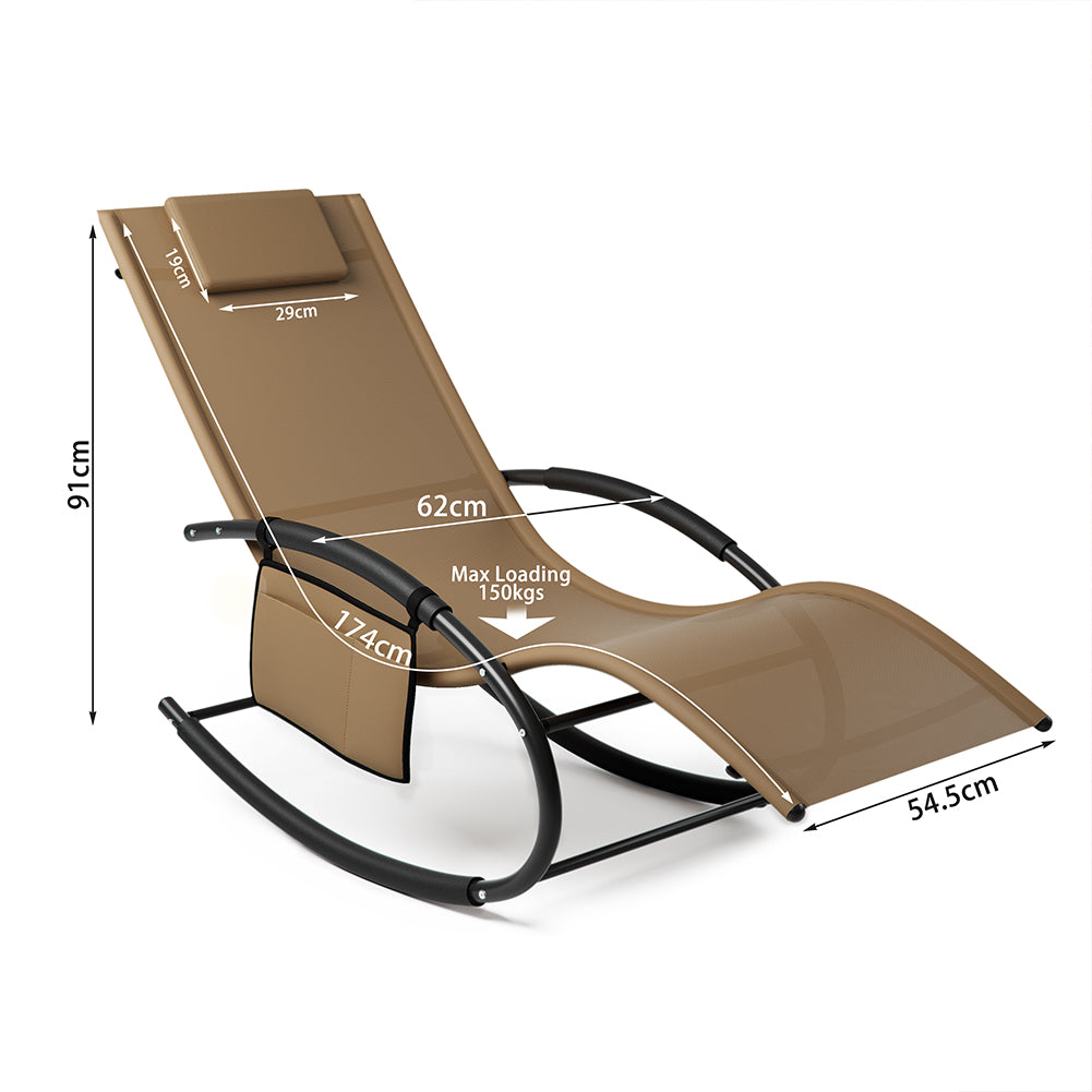 Sedia Sdraio a Dondolo Gravita Zero Lettino Prendisole Giardino Textilene Marrone