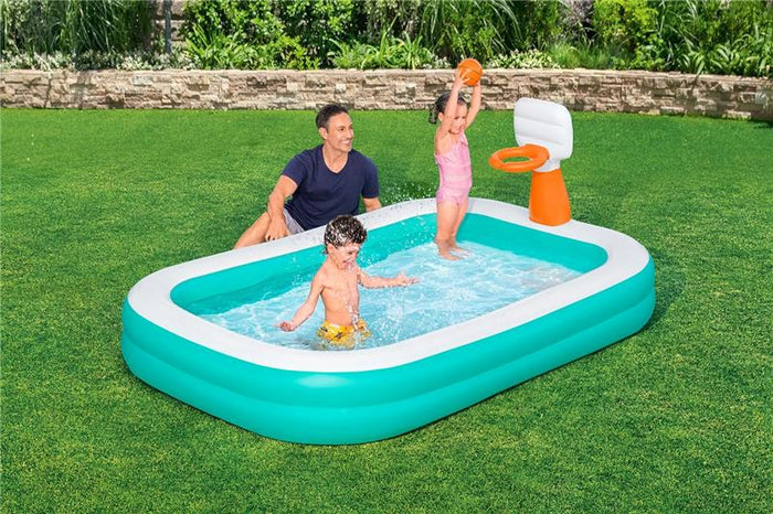 BESTWAY PISCINA BASKETBALL CON PALLA E 1 TOPPA DI RIPARAZIONE PER BAMBINI DAI 3 ANNI + 251X168X102 CM