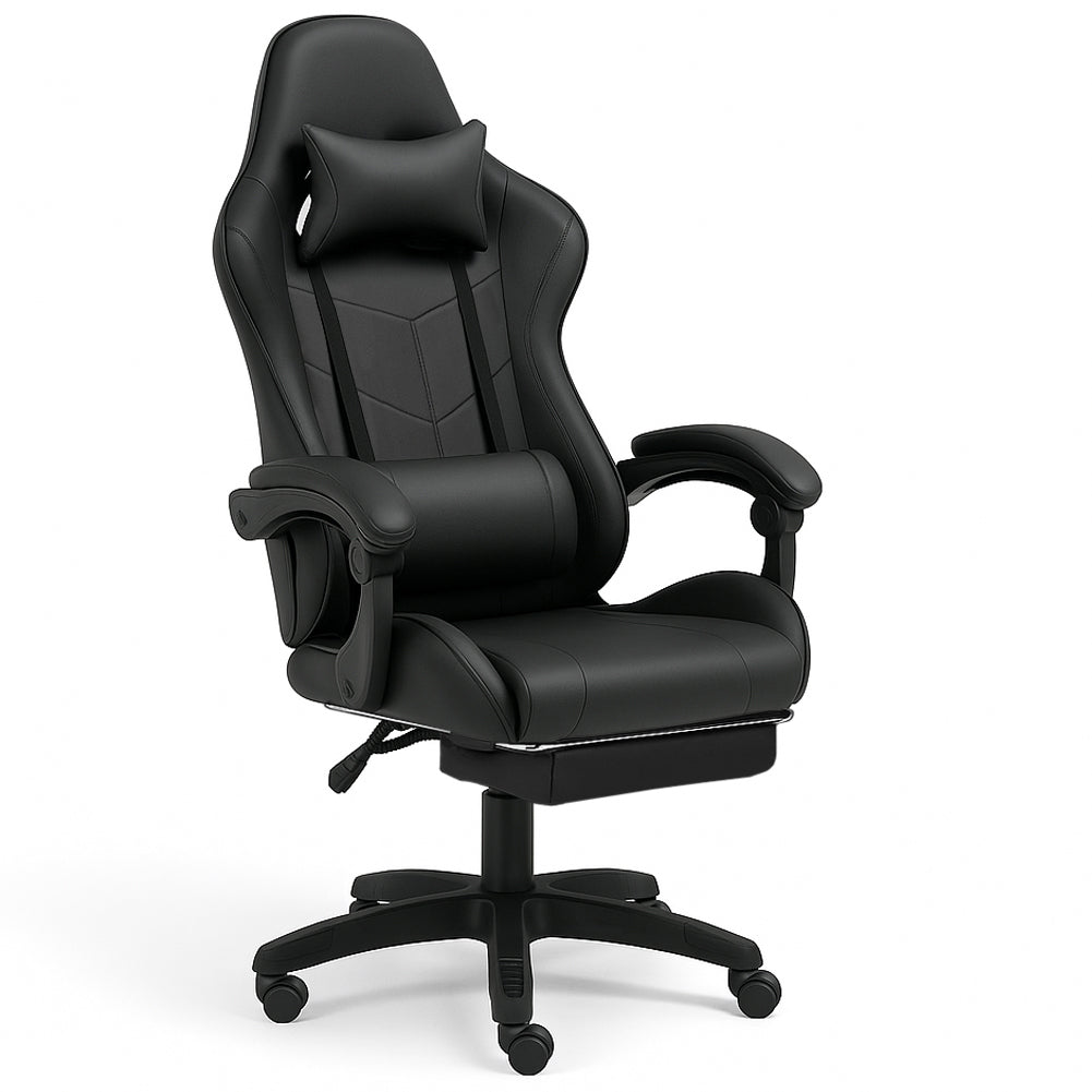 Sedia da Gaming Ecopelle Nero Seduta Reclinabile da Scrivania Ufficio Cameretta