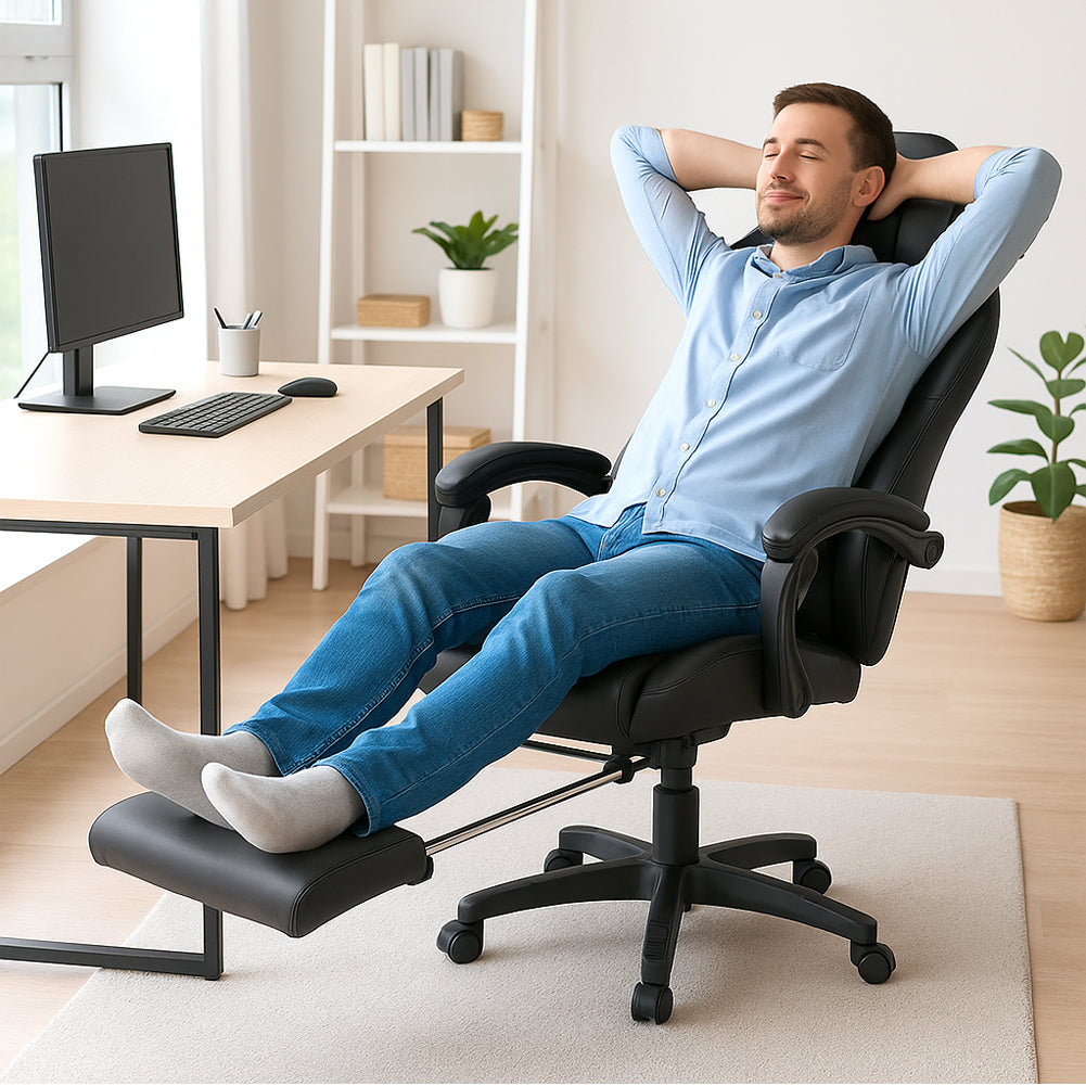 Sedia da Gaming Ecopelle Nero Seduta Reclinabile da Scrivania Ufficio Cameretta