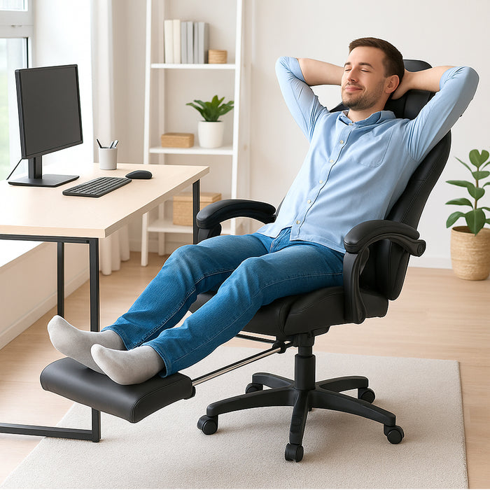 Sedia da Gaming Ecopelle Nero Seduta Reclinabile da Scrivania Ufficio Cameretta