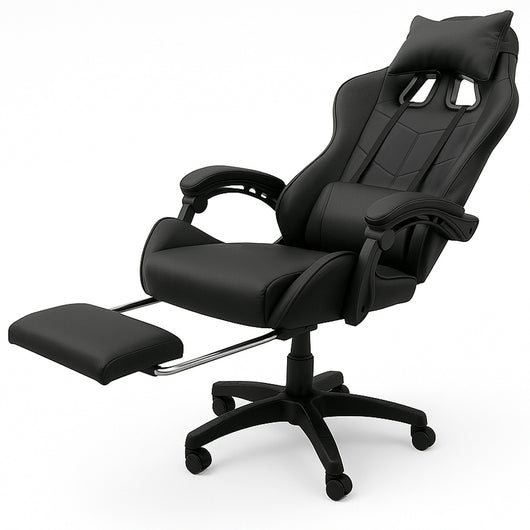 Sedia da Gaming Ecopelle Nero Seduta Reclinabile da Scrivania Ufficio Cameretta