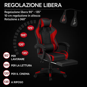 Sedia da Gaming Ecopelle Nero e Rosso Reclinabile da Scrivania Ufficio Cameretta