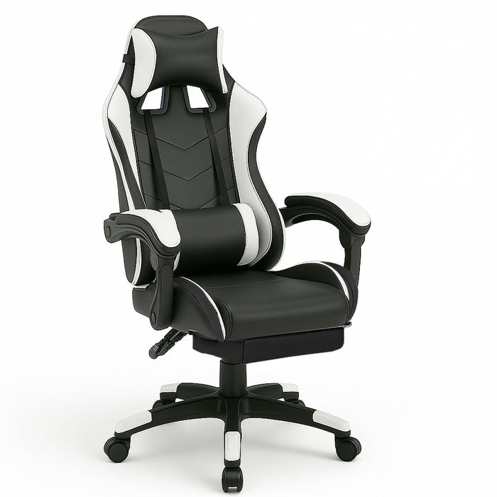 Sedia da Gaming Ecopelle Nero e Bianco Reclinabile da Scrivania Ufficio Cameretta
