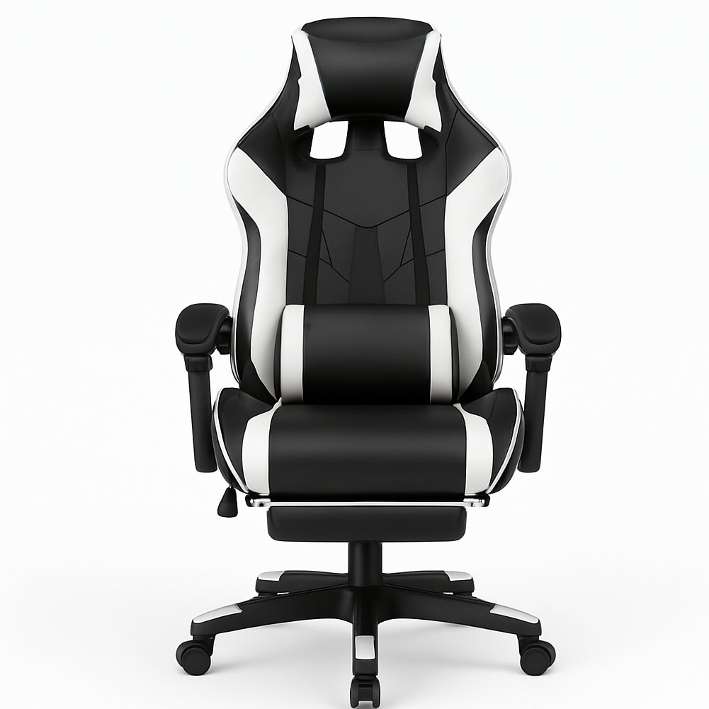 Sedia da Gaming Ecopelle Nero e Bianco Reclinabile da Scrivania Ufficio Cameretta