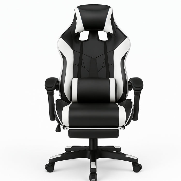 Sedia da Gaming Ecopelle Nero e Bianco Reclinabile da Scrivania Ufficio Cameretta