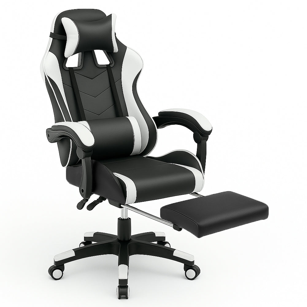 Sedia da Gaming Ecopelle Nero e Bianco Reclinabile da Scrivania Ufficio Cameretta
