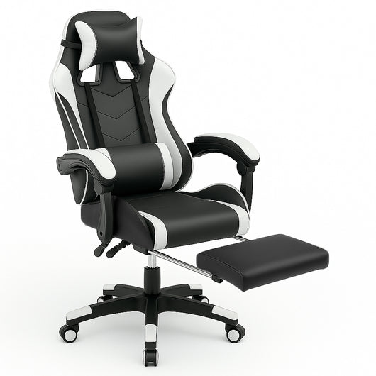 Sedia da Gaming Ecopelle Nero e Bianco Reclinabile da Scrivania Ufficio Cameretta