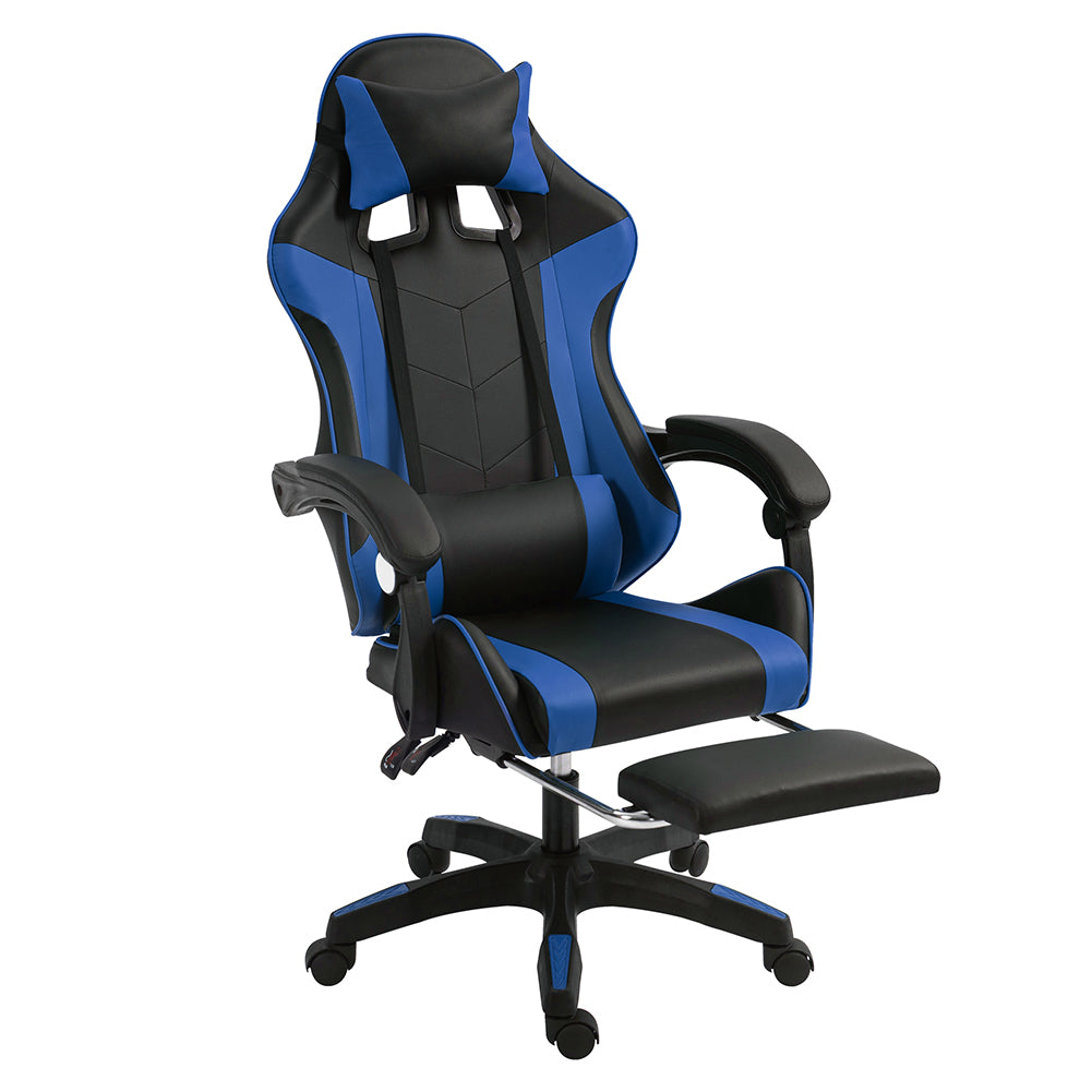 Sedia da Gaming Ecopelle Nero e Blu Reclinabile da Scrivania Ufficio Cameretta