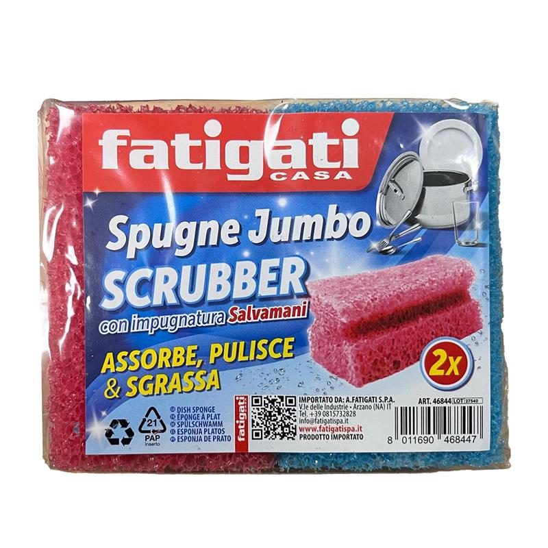 SPUGNE JUMBO SCRUBBER CON IMPUGNATURA SALVAMANI ASSORBE, PULISCE E SGRASSA 2 PZ OK