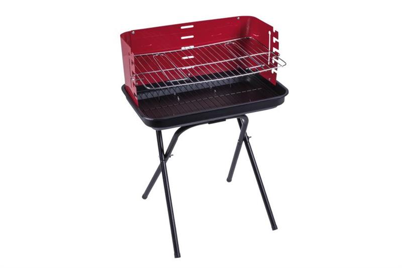 BARBECUE RETTANGOLARE PIEGHEVOLE GRIGLIA IN ACCIAIO CROMATO COLORE ROSSO E NERO 51X37X70 CM