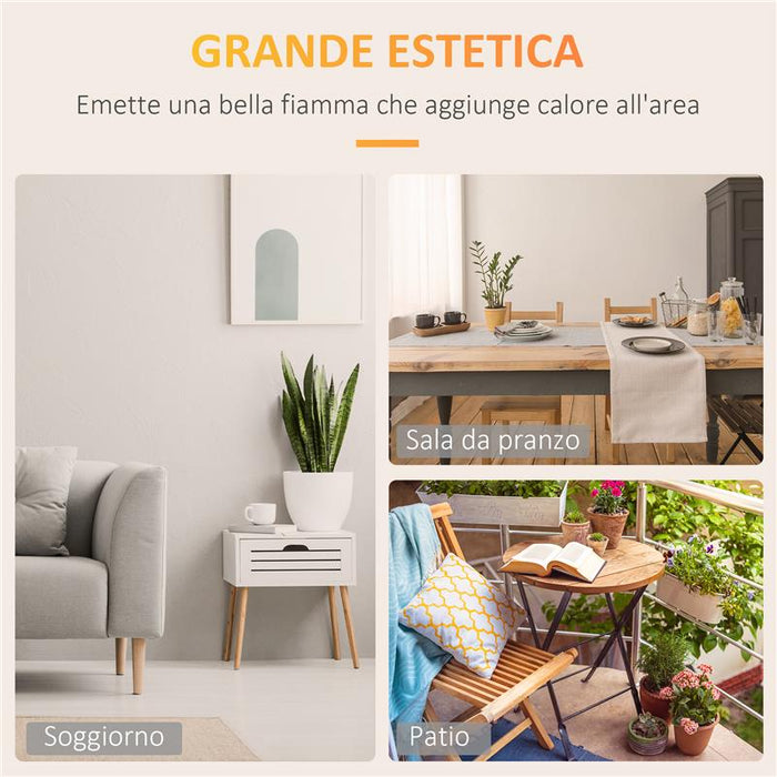 CAMINO BIOETANOLO IN METALLO E VETRO 3H DI COMBUSTIONE CON SERBATOIO 1.5L E COPERTURA 25M² 60X26X50 CM NERO