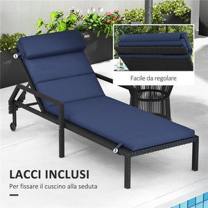 CUSCINO PER SDRAIO E LETTINO PRENDISOLE IN TESSUTO CON LACCI DI FISSAGGIO BLU SCURO 196X 63 CM