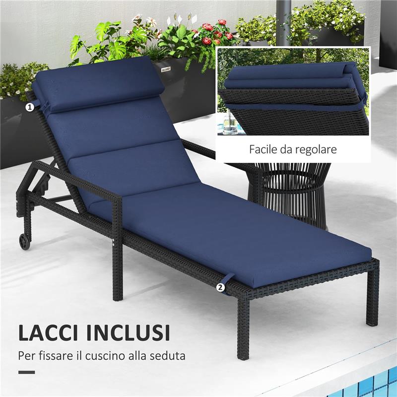 CUSCINO PER SDRAIO E LETTINO PRENDISOLE IN TESSUTO CON LACCI DI FISSAGGIO BLU SCURO 196X 63 CM