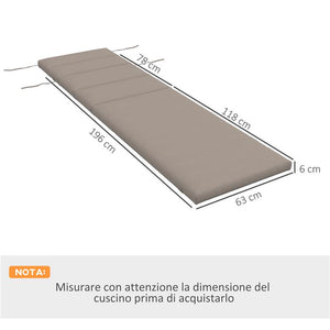 CUSCINO PER SDRAIO E LETTINO PRENDISOLE IN TESSUTO CON LACCI DI FISSAGGIO GRIGIO SCURO 196X 63 CM