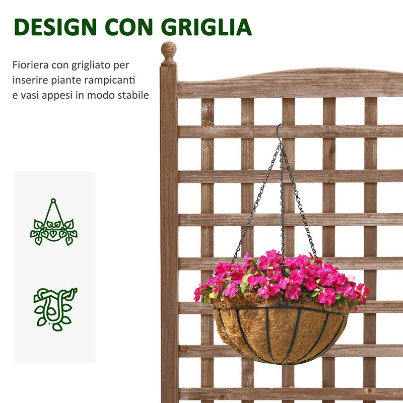 FIORIERA DA ESTERNO IN LEGNO CON GRIGLIATO PER PIANTE RAMPICANTI 64X28X120 CM MARRONE