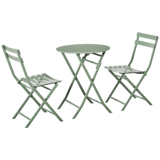 SET DA GIARDINO 3 PEZZI PIEGHEVOLI IN ACCIAIO 2 SEDIE 42X50X81 CM E TAVOLINO Ø60X71 CM VERDE