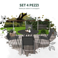 SET 4 SEDIE DA GIARDINO IMPILABILI CON BRACCIOLI IN RATTAN PE E ACCIAIO GRIGIO